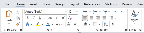 Home tab tools on ribbon in Word